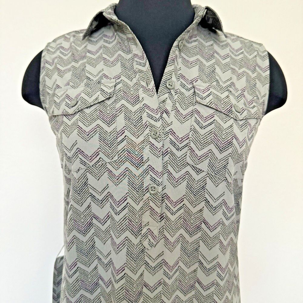 Eddie Bauer‎ Athleisure Dress Olive Green Purple Geometric AOP Stretch Travel XS - Picture 2 of 16